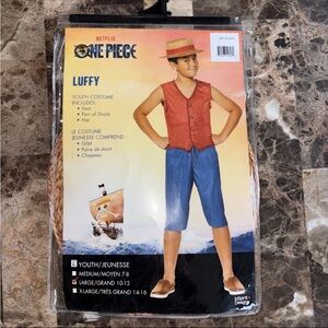 Netflix One Piece Youth Costume Packaging - Red, Blue, Tan